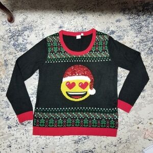Ladies XL Emoji Smiley Face Sequin Ugly Christmas Sweater Great Used Condition